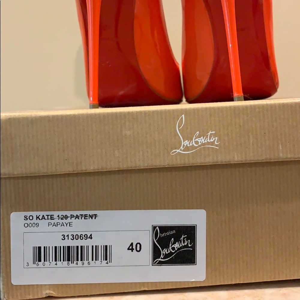 Christian Louboutin Glossy Papaya Patent Pointed-Toe Stilettos - Picture 9 of 9